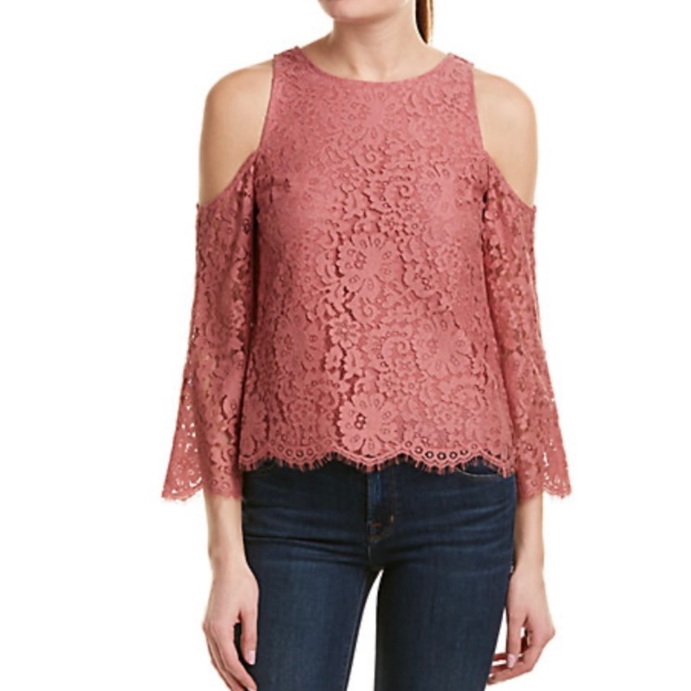 NWOT Joie Abay Lace Lined Rose Cold Shoulder top Size Small